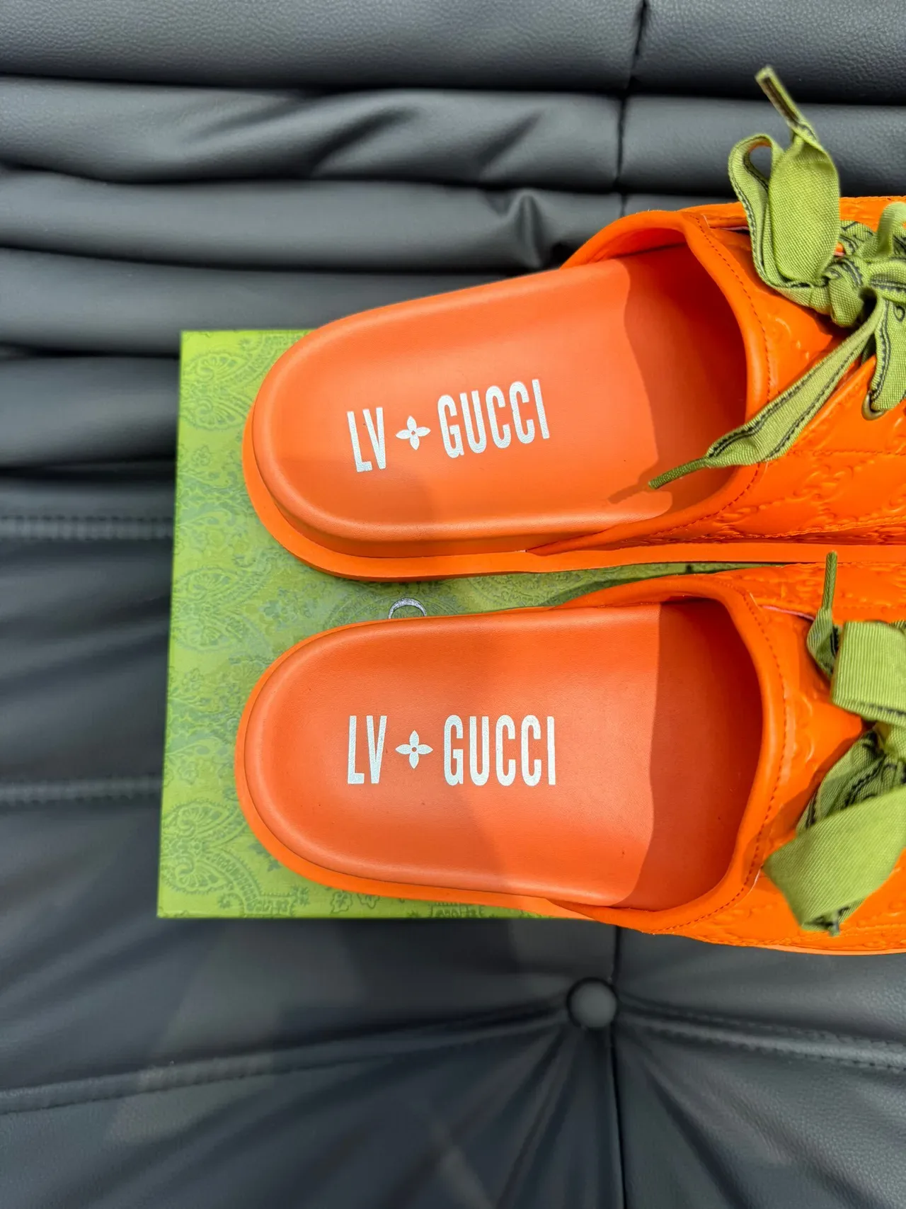 Gucci Screener Orange GG Monogram Ruban Dentelle Pantoufles 8