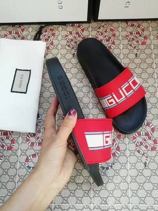 Gucci Screener Red Logo Strap Slippers 2