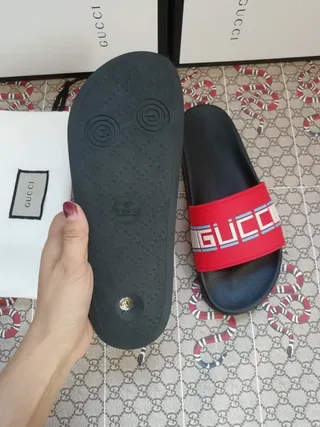 Gucci Screener Red Logo Strap Slippers 3