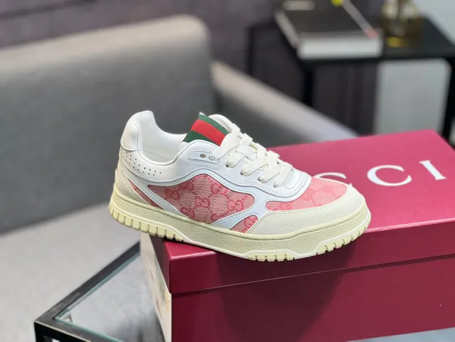 Gucci Screener-Style Monogram Canvas White Pink Web Stripe Lifestyle Sneakers 2