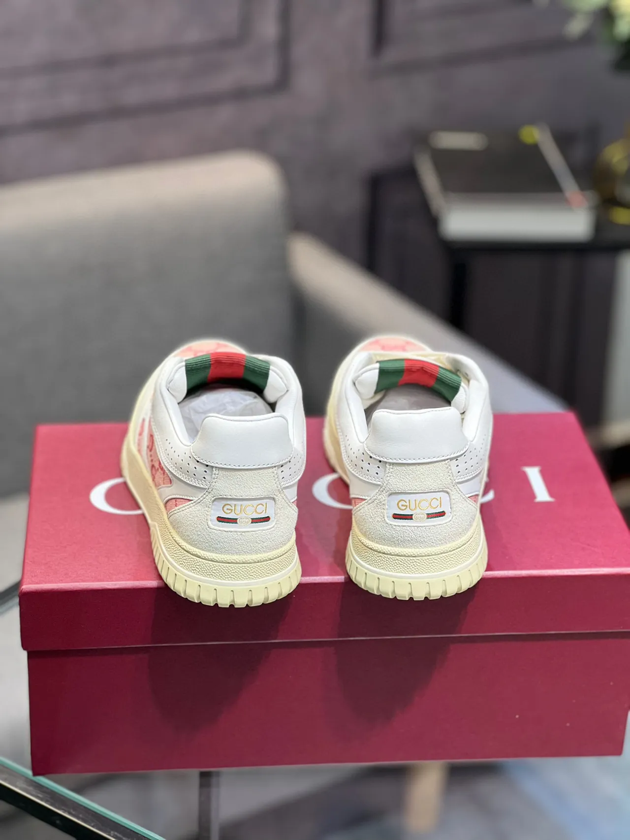 Gucci Screener-Style Monogram Canvas White Pink Web Stripe Lifestyle Sneakers 4