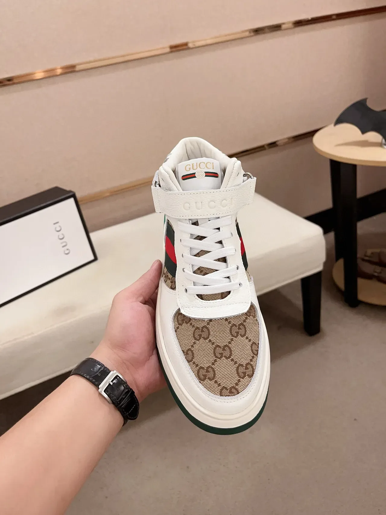 Gucci Screener White Beige Green Red Lifestyle Sneakers 2