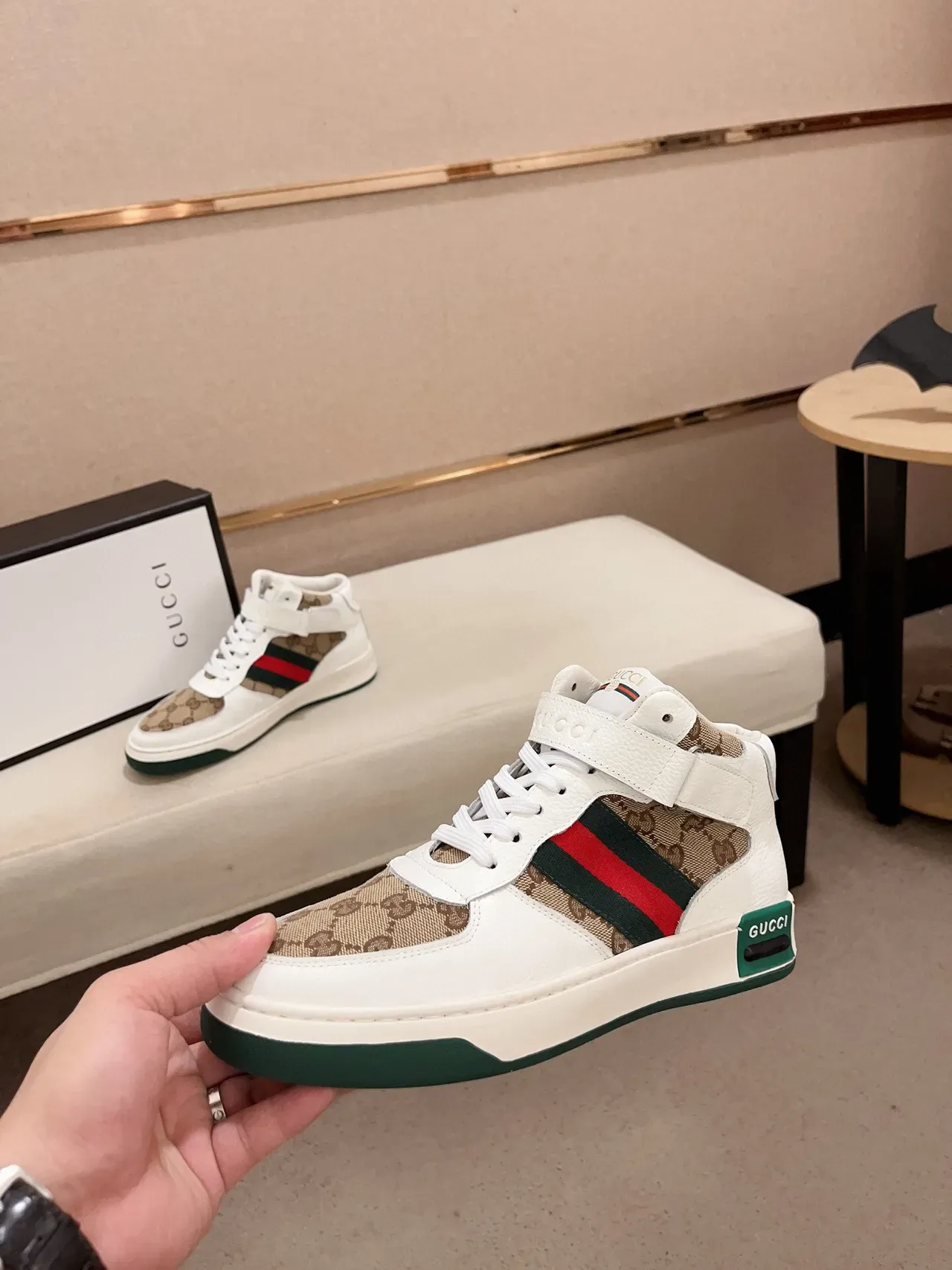 Gucci Screener White Beige Green Red Lifestyle Sneakers 3