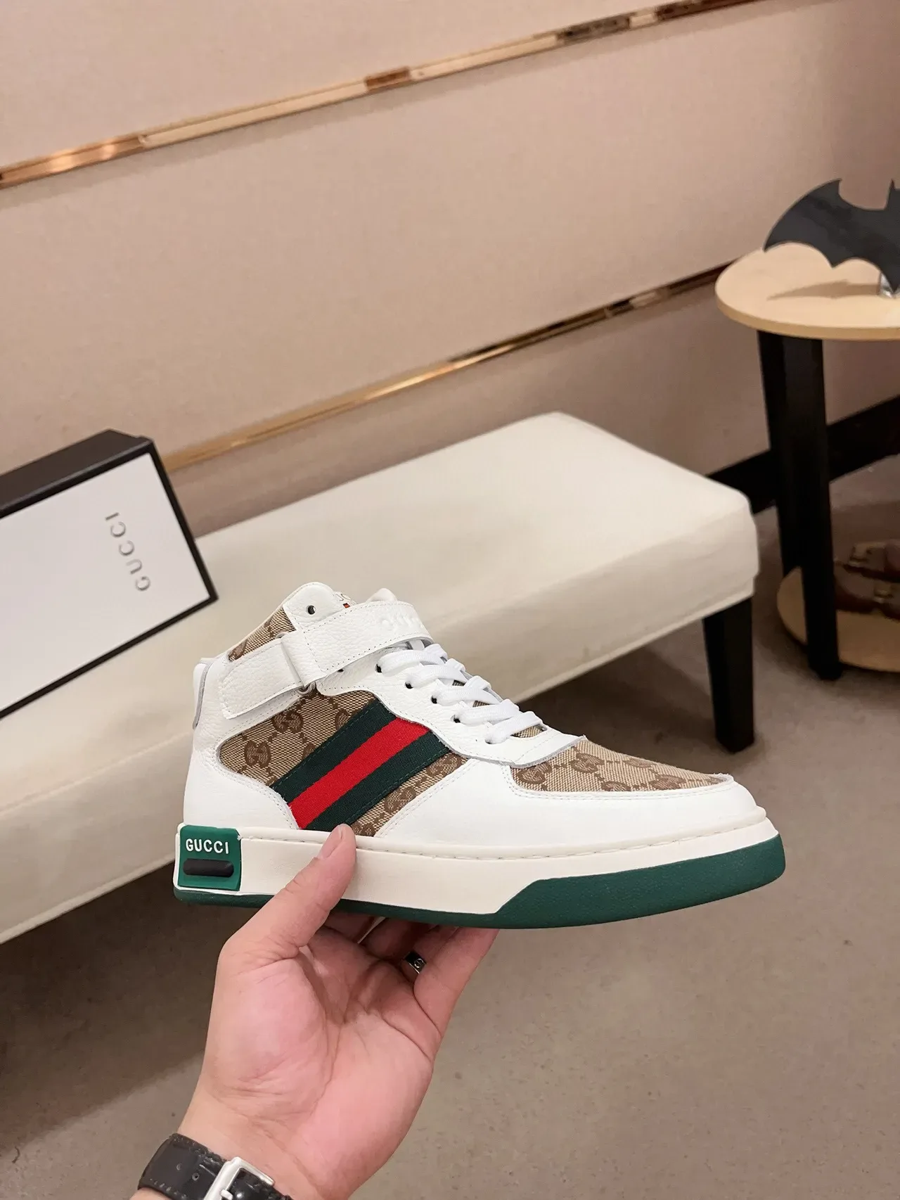 Gucci Screener White Beige Green Red Lifestyle Sneakers 4