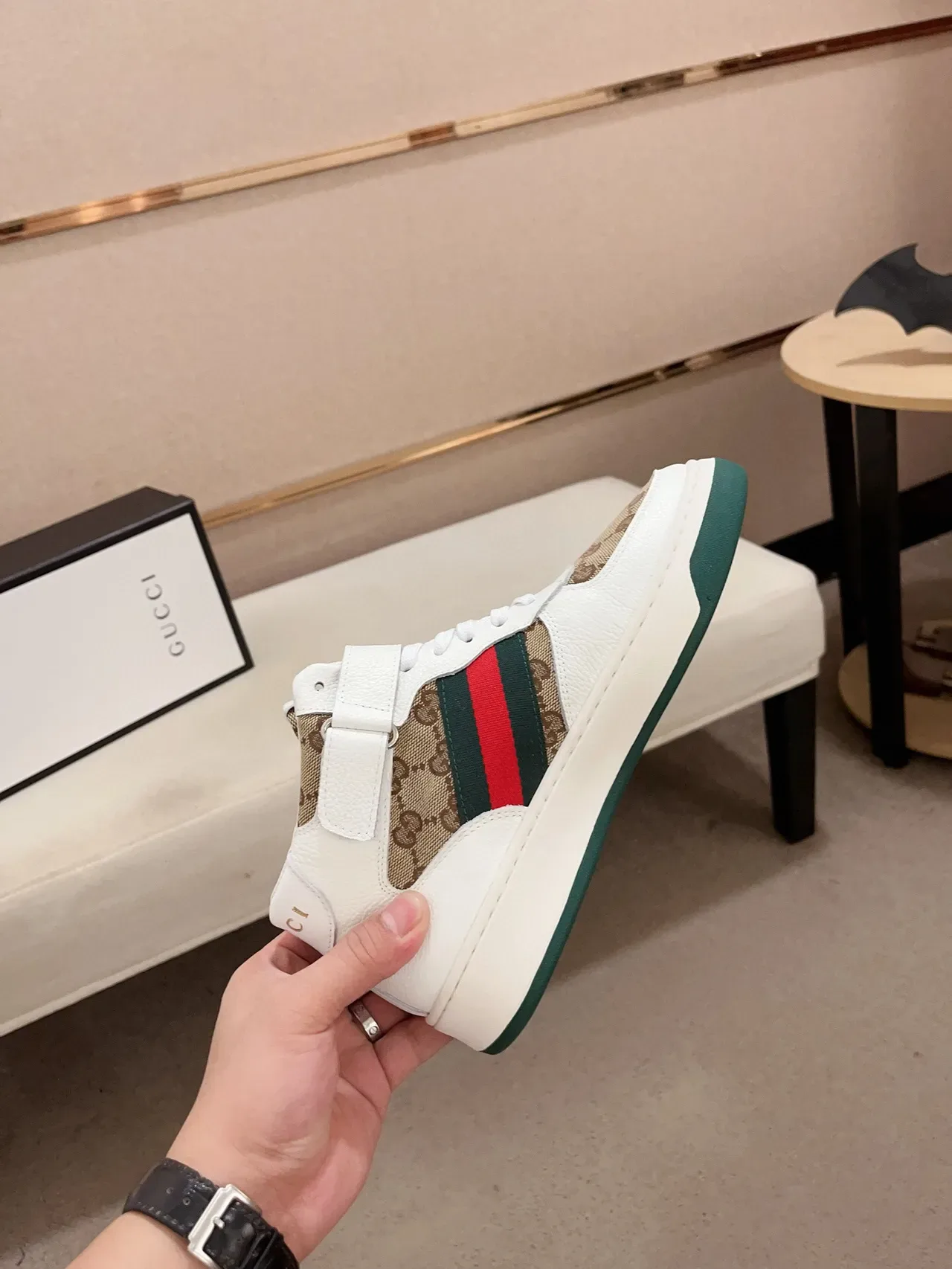 Gucci Screener White Beige Green Red Lifestyle Sneakers 5