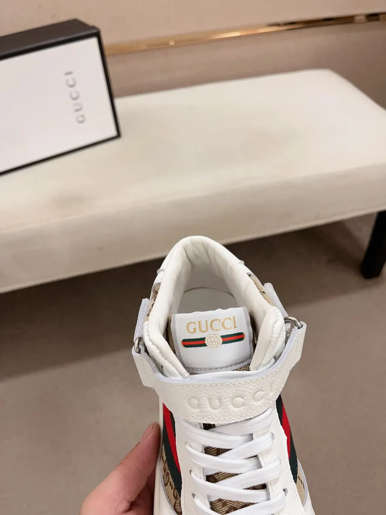 Gucci Screener White Beige Green Red Lifestyle Sneakers 6