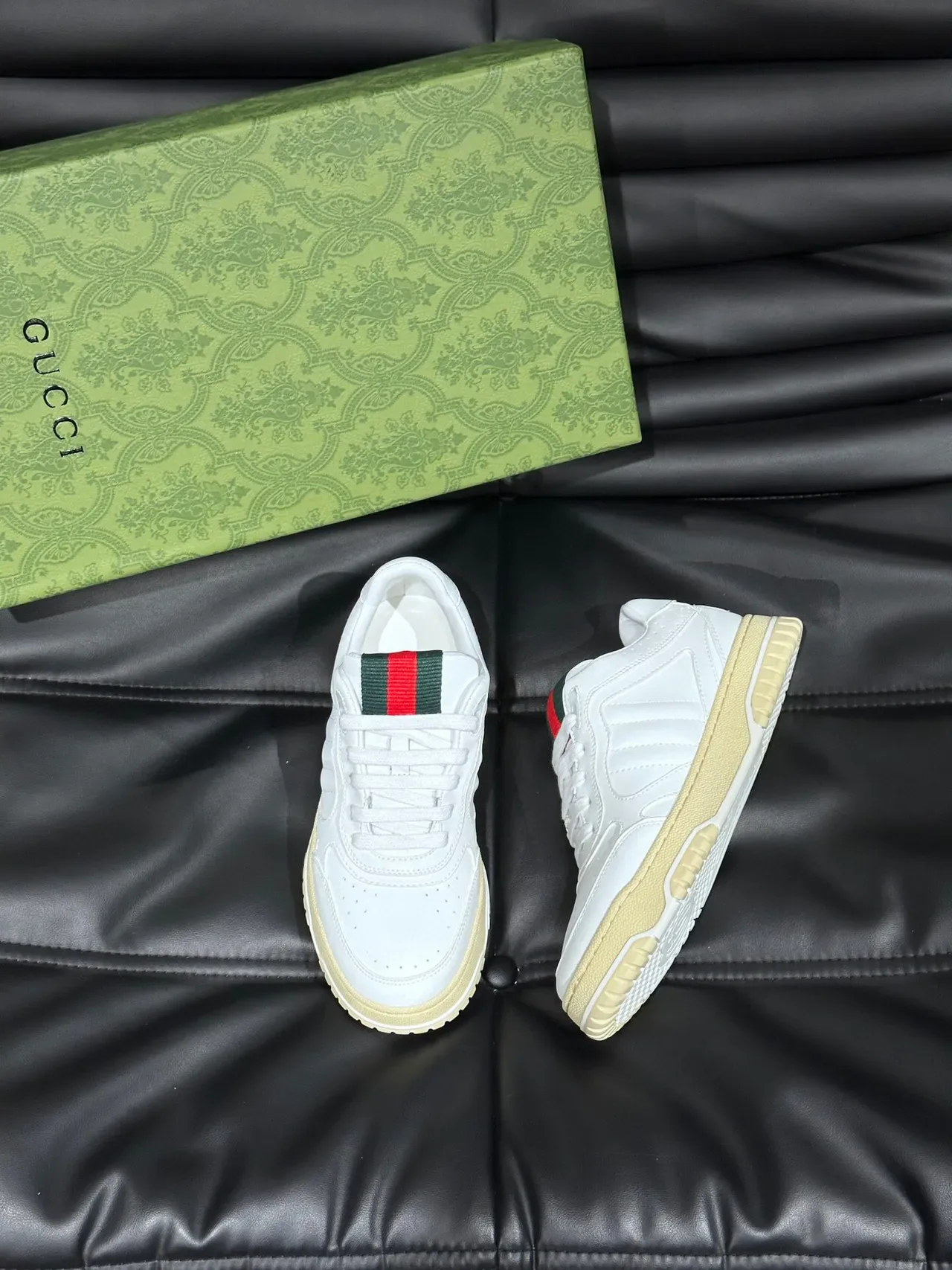 Gucci Screener White Leather Web Stripe Lifestyle Sneakers 2