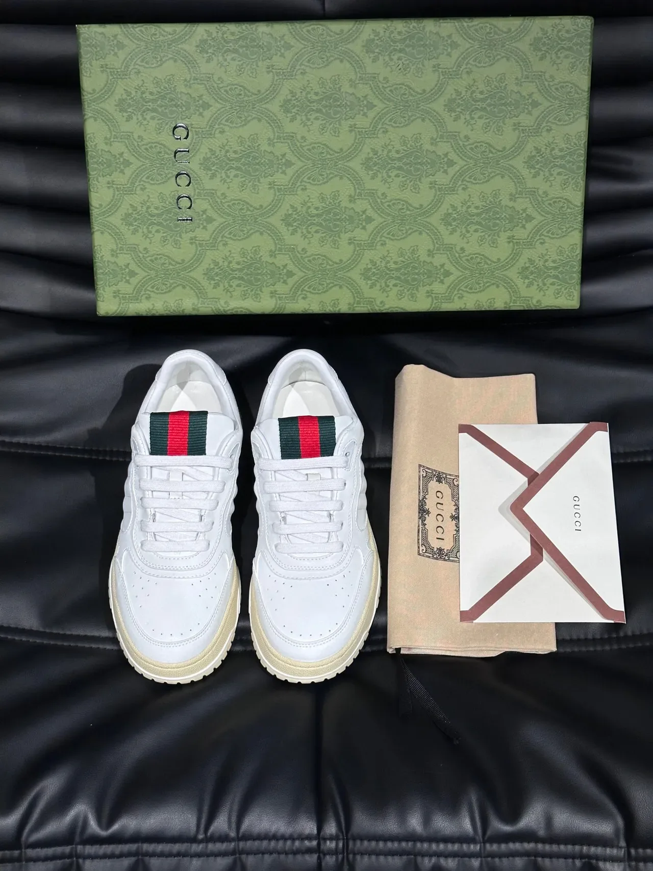 Gucci Screener White Leather Web Stripe Lifestyle Sneakers 3