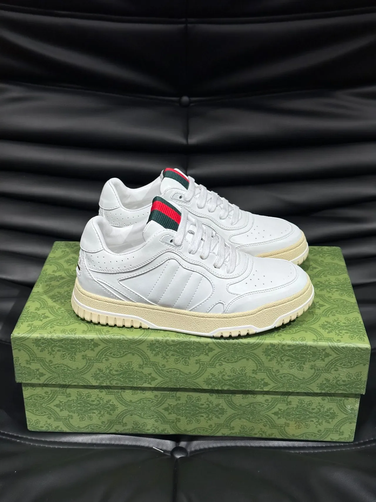Gucci Screener White Leather Web Stripe Lifestyle Sneakers 4