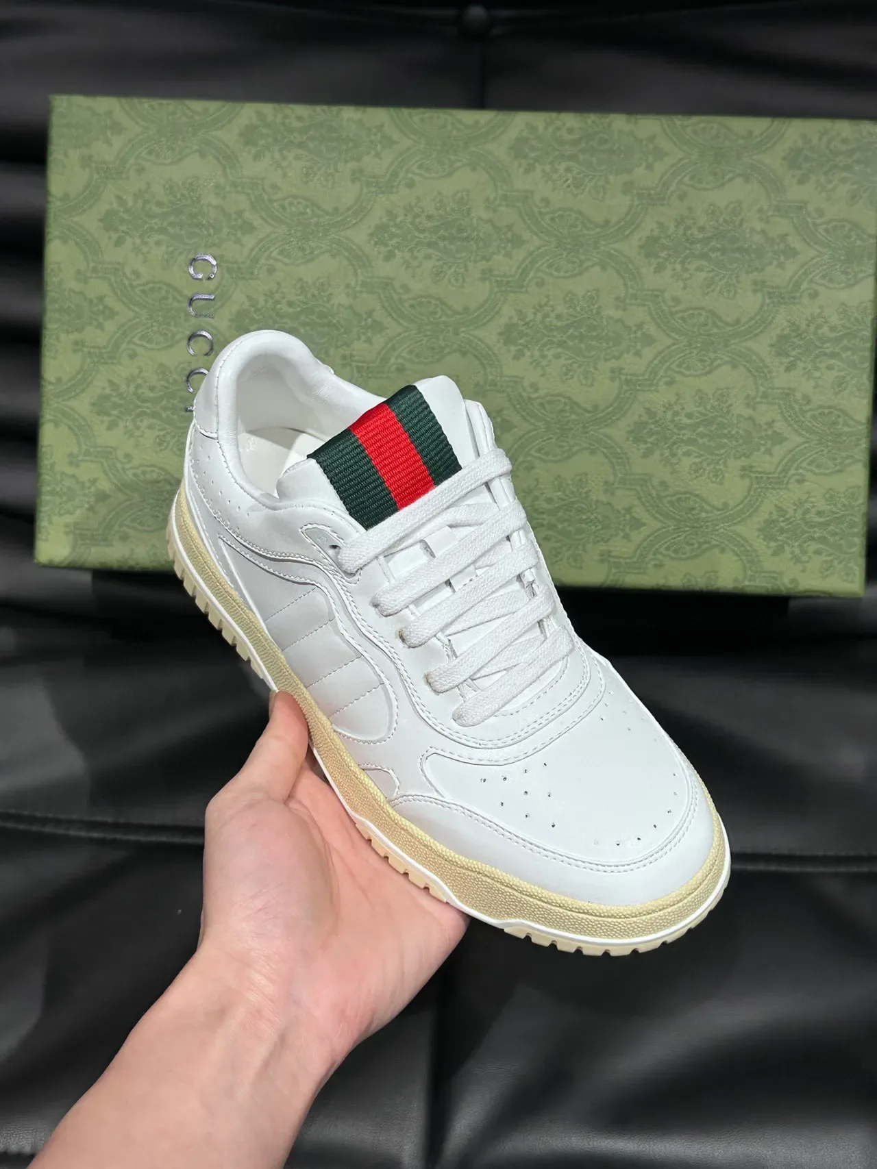 Gucci Screener White Leather Web Stripe Lifestyle Sneakers 5