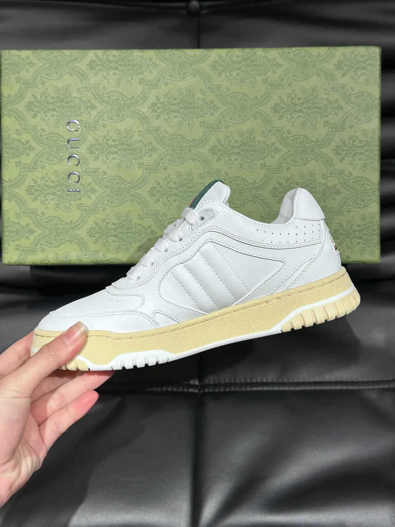 Gucci Screener White Leather Web Stripe Lifestyle Sneakers 6