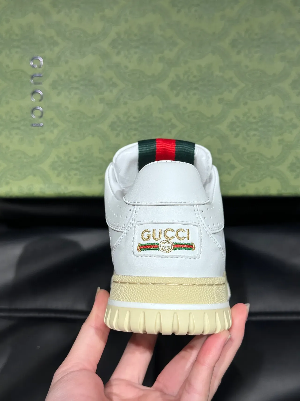 Gucci Screener White Leather Web Stripe Lifestyle Sneakers 9