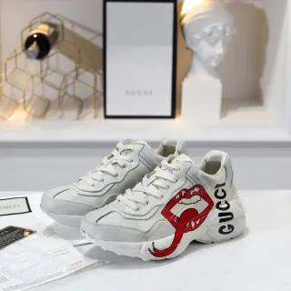 Gucci Screener White Red Lip Graphic Chunky Sneakers