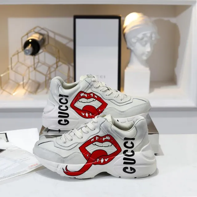 Gucci Screener White Red Lip Graphic Chunky Sneakers 5
