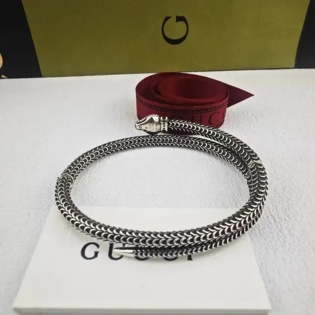 Gucci Serpent Silver Green Snake-Link Chain Sculpted Heads Bracelet 5