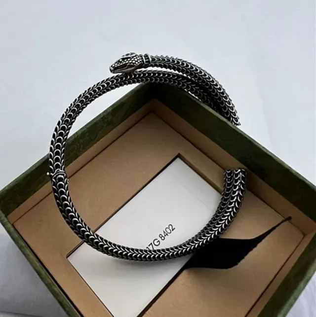 Gucci Serpent Silver Green Snake-Link Chain Sculpted Heads Bracelet 7