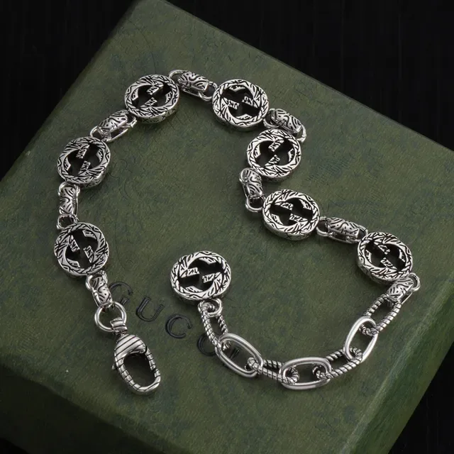 Gucci Silver Black Interlocking G Motif Oxidized Finish Bracelet 2
