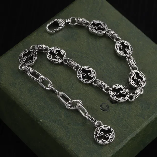 Gucci Silver Black Interlocking G Motif Oxidized Finish Bracelet 5