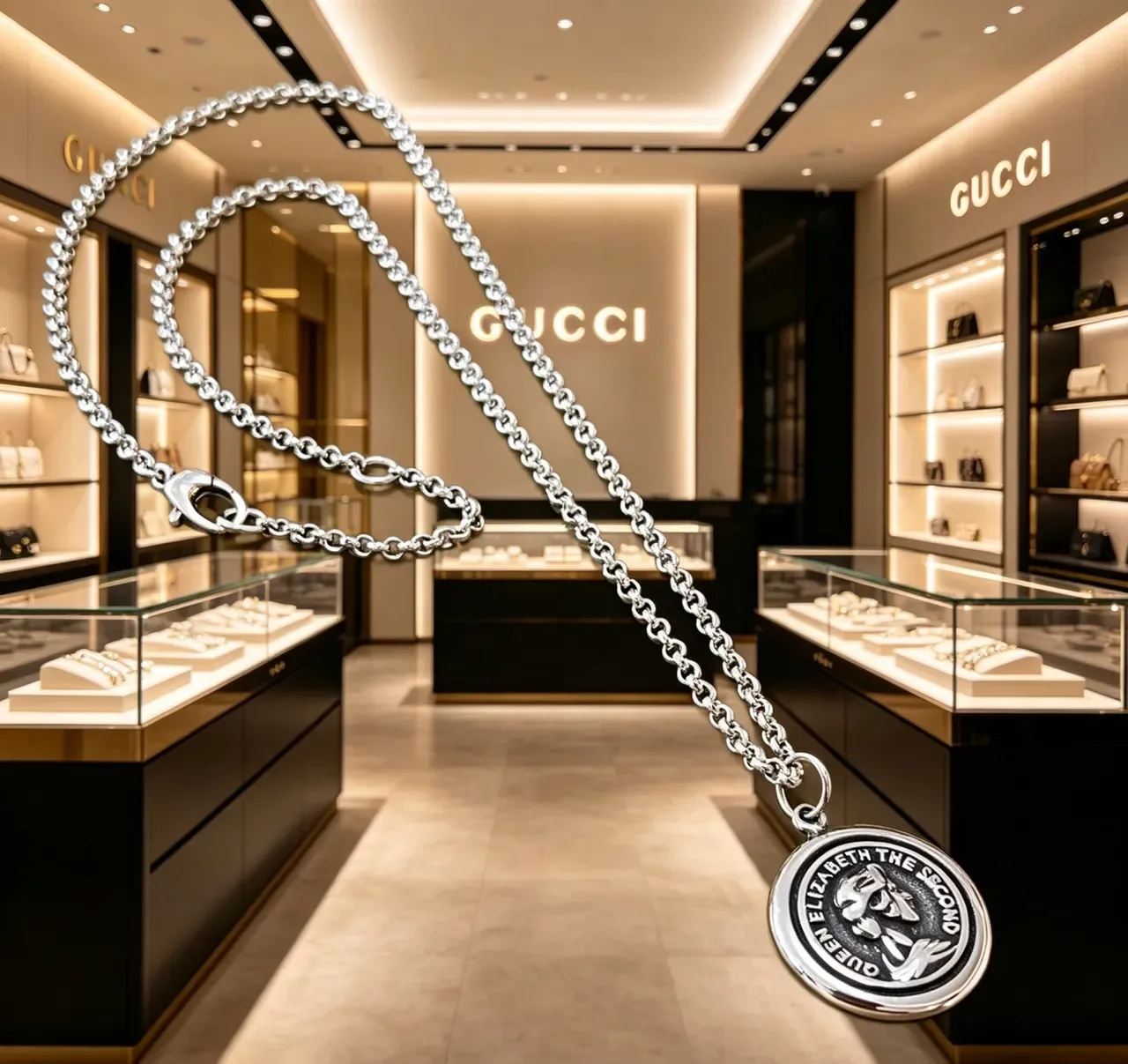 Gucci Silver Chain Medallion Pendant Necklace 3