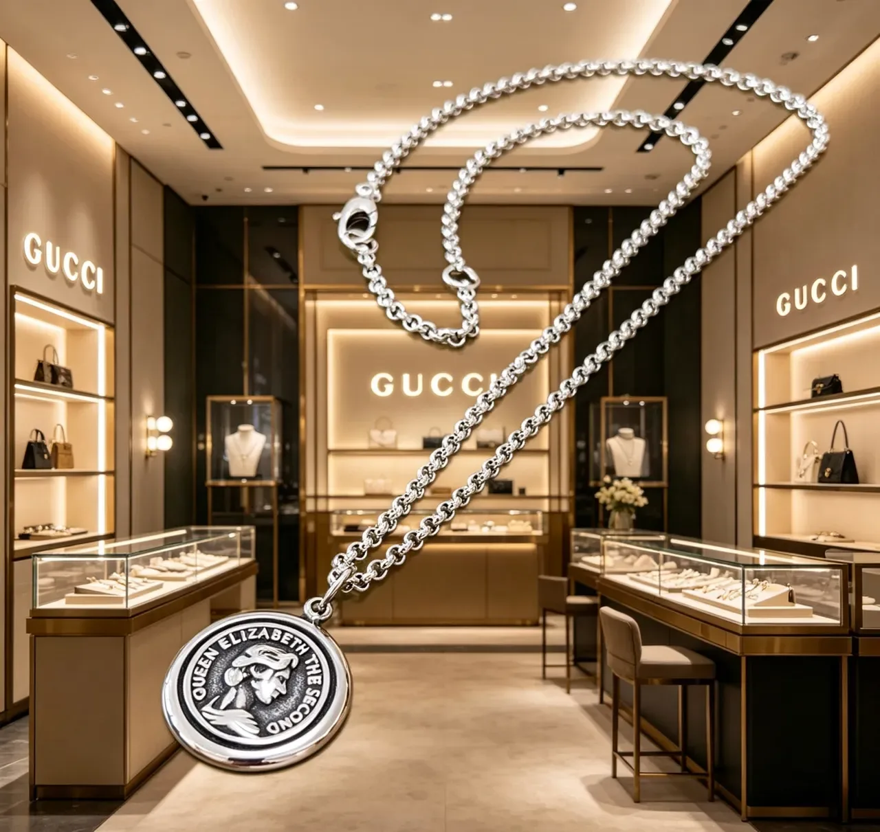 Gucci Silver Chain Medallion Pendant Necklace 4
