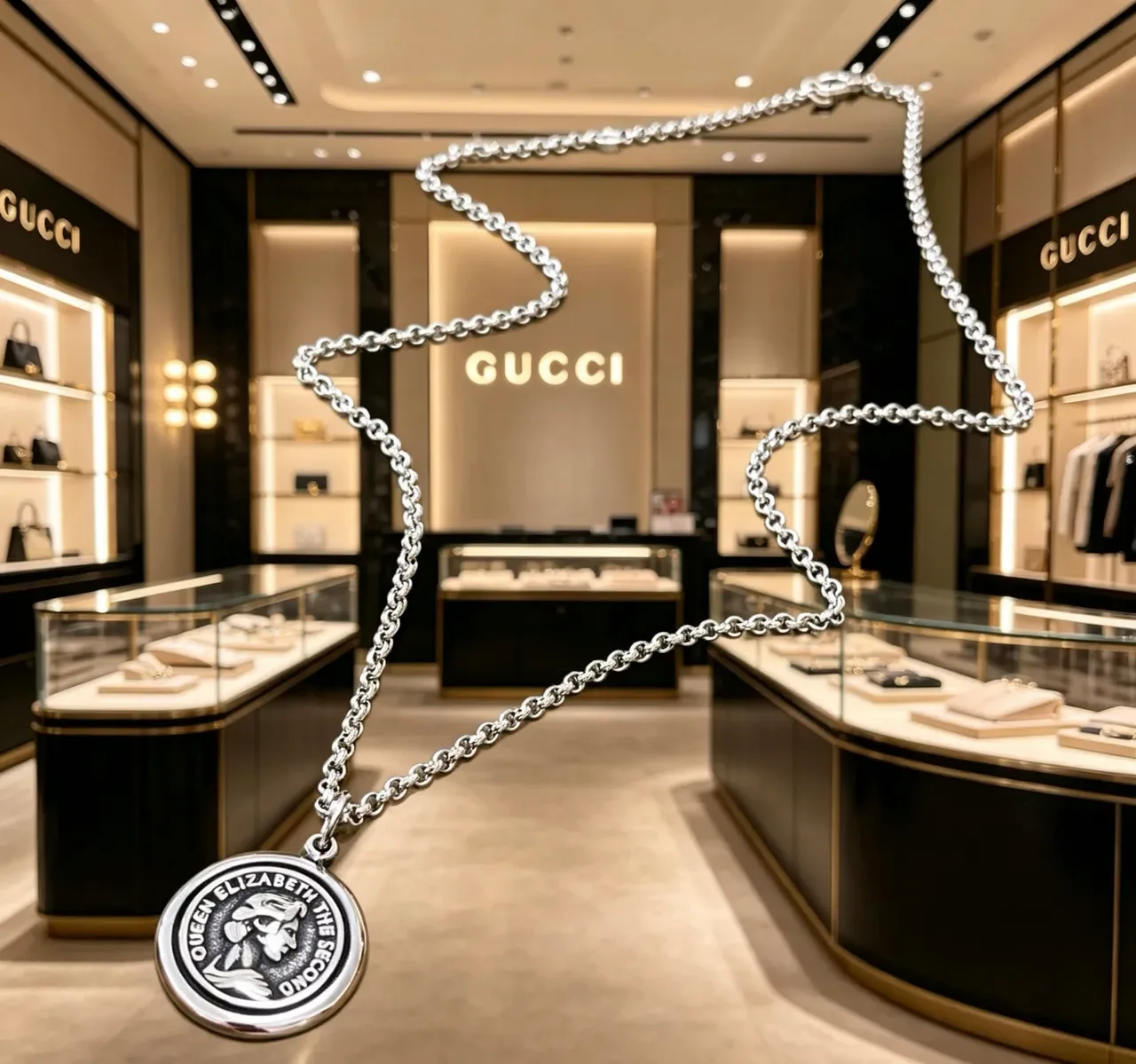 Gucci Silver Chain Medallion Pendant Necklace 6
