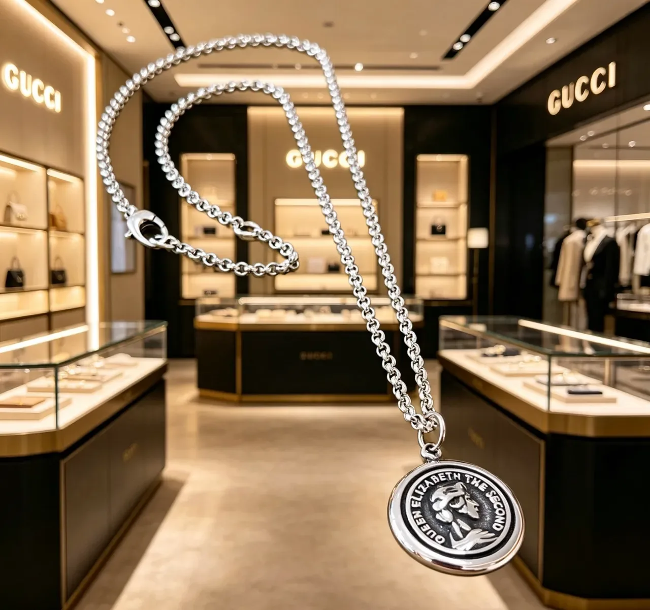 Gucci Silver Chain Medallion Pendant Necklace 9