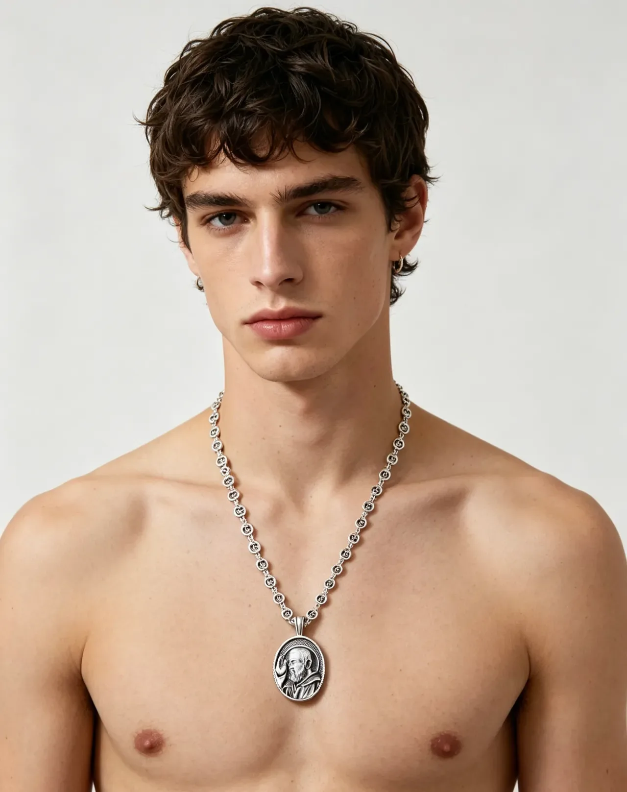 Gucci Silver Interlocking G-Link Chain Oval Engraved Medallion Pendant Necklace 3