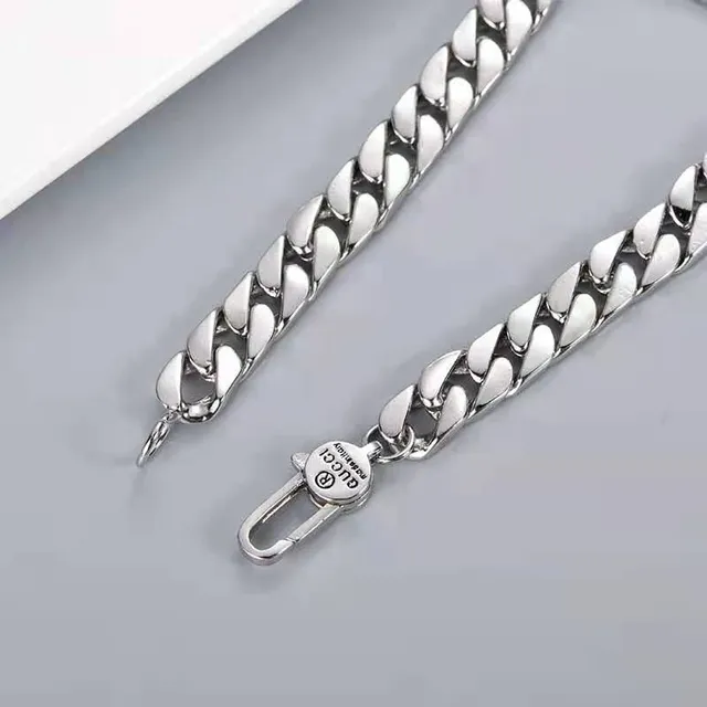 Gucci Silver Red Chain-Link Construction Perforated Diamond-Pattern Plate Bracelet 2