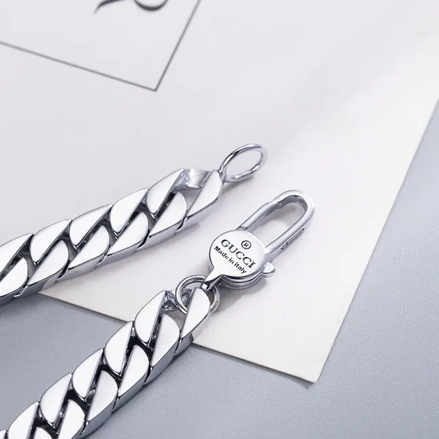 Gucci Silver Red Chain-Link Construction Perforated Diamond-Pattern Plate Bracelet 6