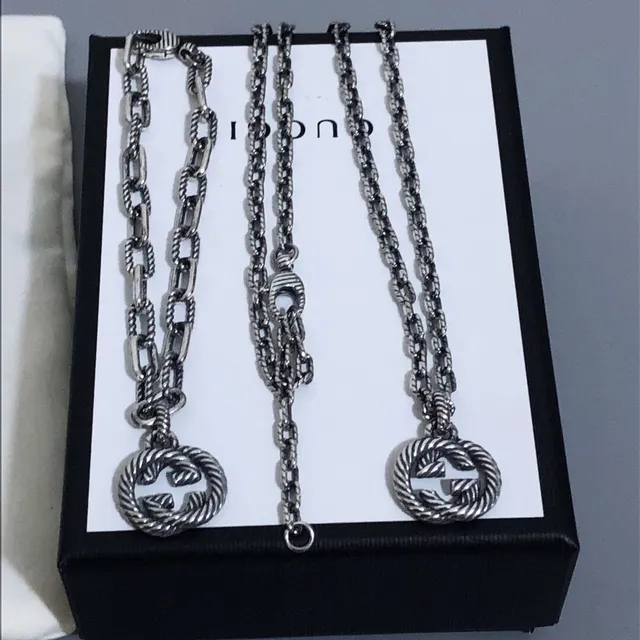 Gucci Silver Twisted Rope Chain Interlocking Double G Pendant Bracelet 6
