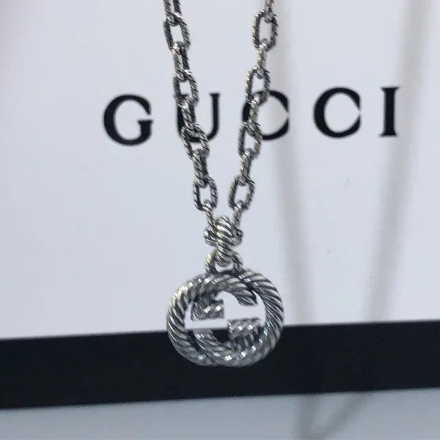 Gucci Silver Twisted Rope Chain Interlocking Double G Pendant Bracelet 7