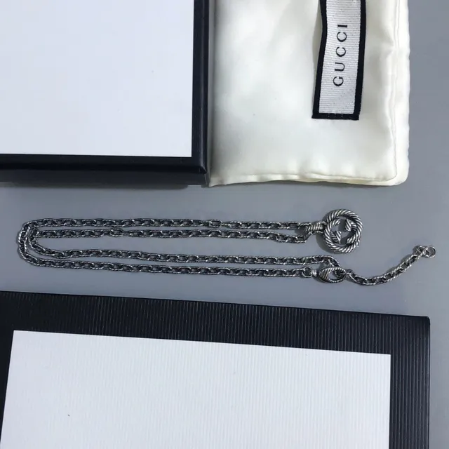Gucci Silver Twisted Rope Chain Interlocking Double G Pendant Bracelet 9