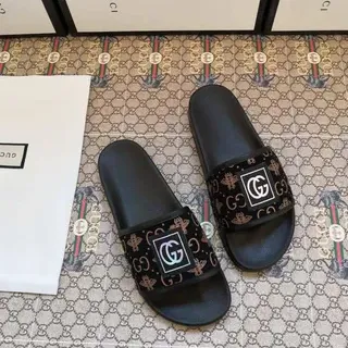 गुच्ची Slide काला Monogram स्ट्रैप स्लिपर्स