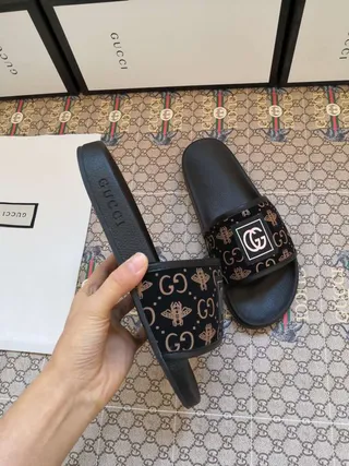 Gucci Slide Black Monogram Strap Slippers 7