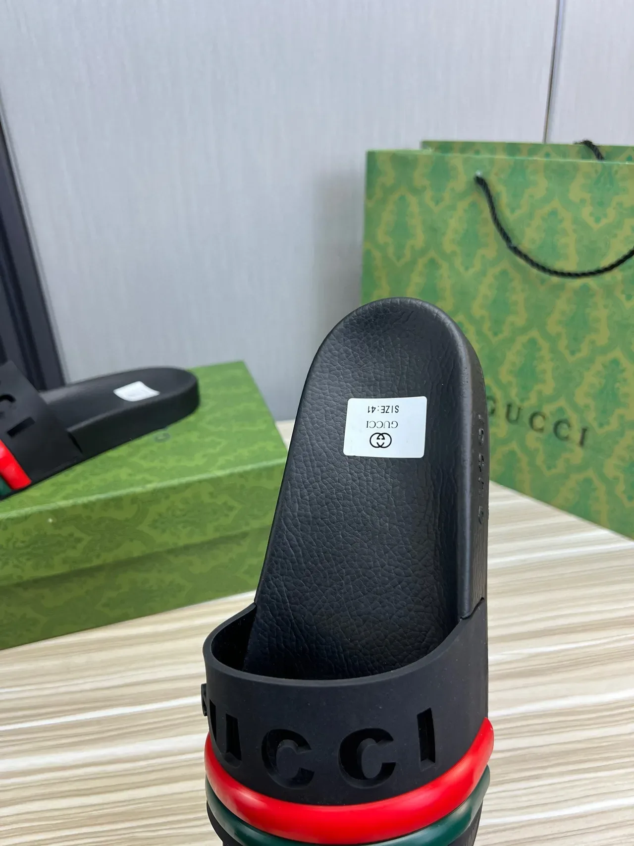Gucci Slide Black Red Green Web Stripe Slippers 2