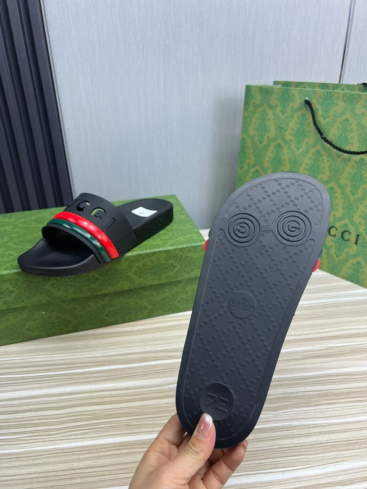 Gucci Slide Black Red Green Web Stripe Slippers 3