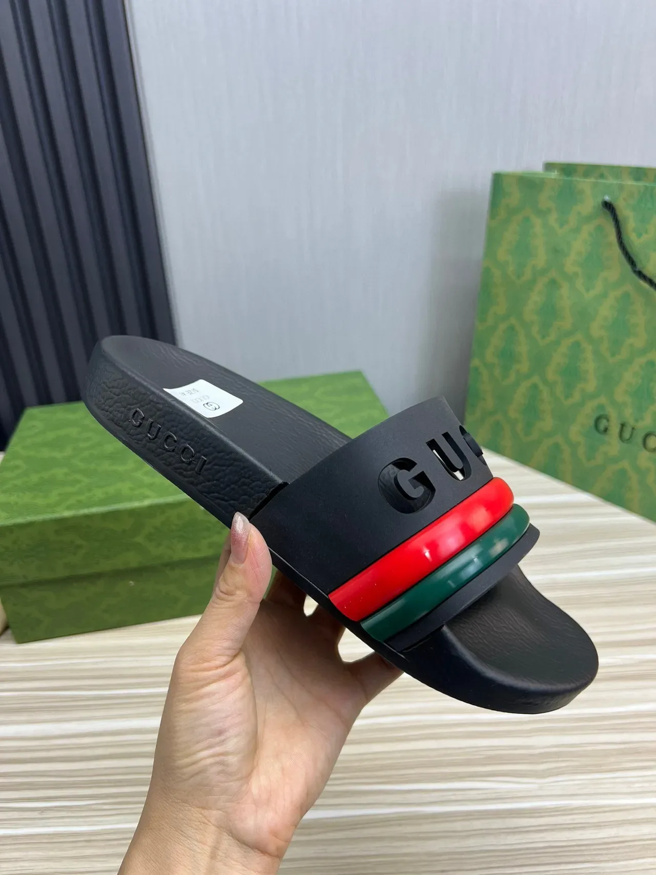Gucci Slide Black Red Green Web Stripe Slippers 4