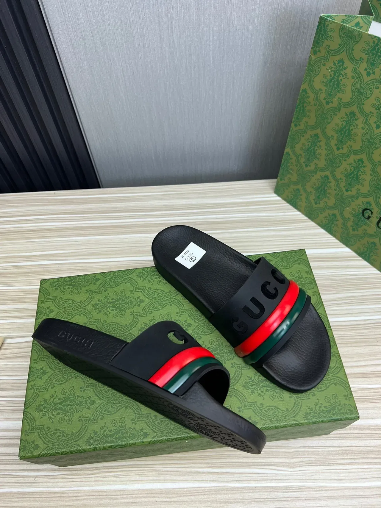 Gucci Slide Black Red Green Web Stripe Slippers 5