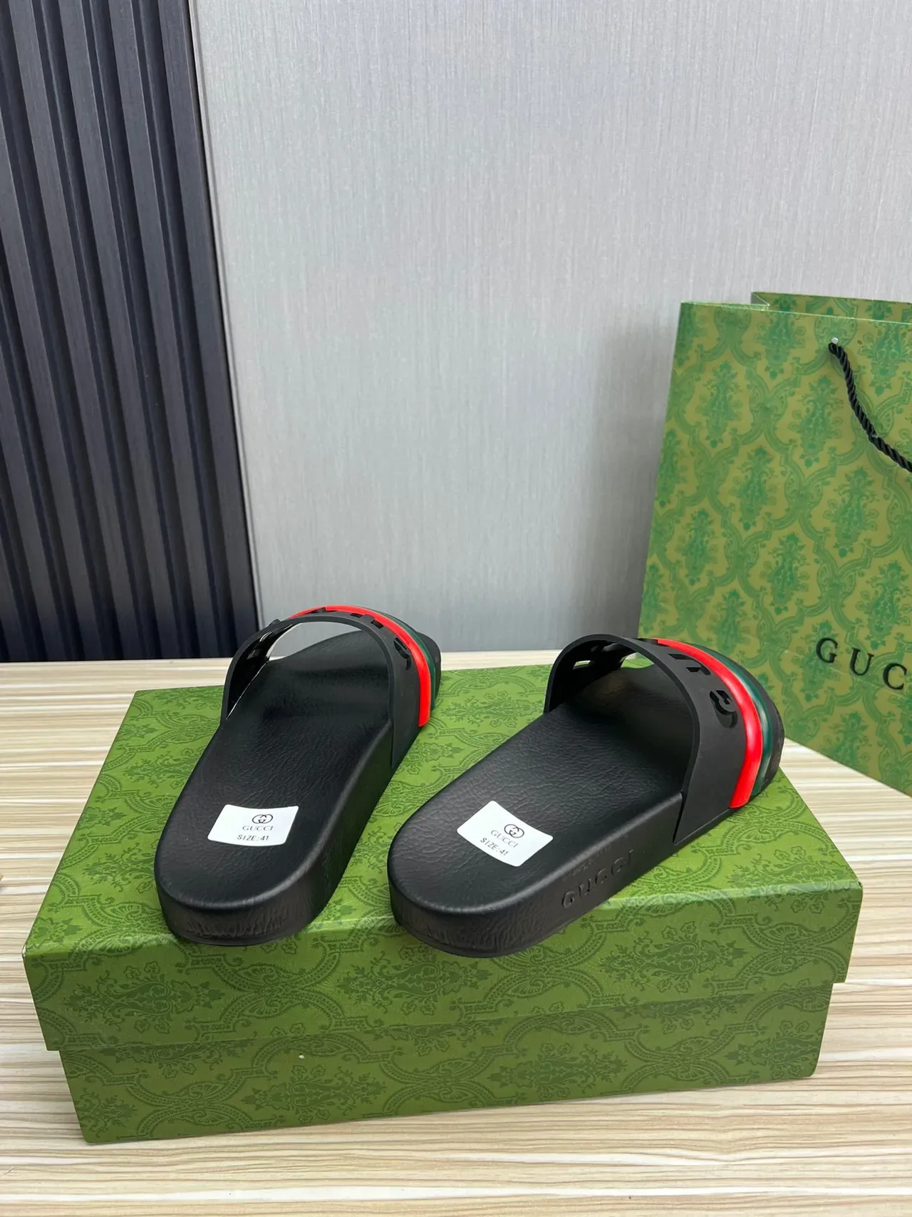 Gucci Slide Black Red Green Web Stripe Slippers 6