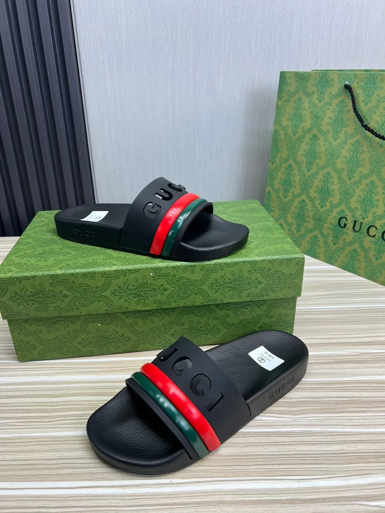 Gucci Slide Black Red Green Web Stripe Slippers 8