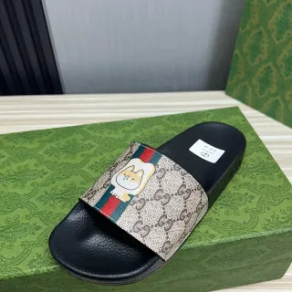 गुचि स्लाइड GG Monogram कैनवास वेब स्ट्राइप कार्टून कुत्ता चप्पल