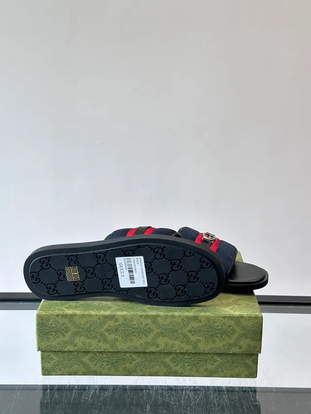 Gucci Slide Green Red Silhouette Web Stripe Strap Slippers 3