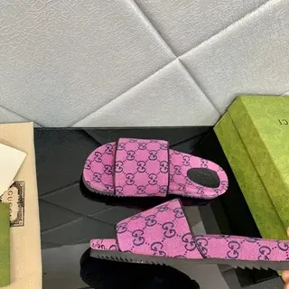 Gucci Slide Pink Monogram Fabric Slippers