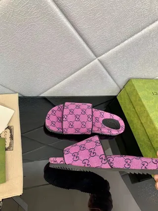 Gucci Slide Pink Monogram Fabric Slippers 5