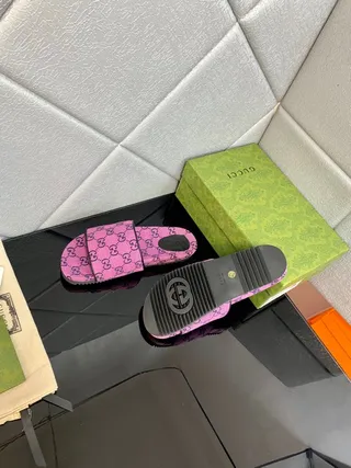 Gucci Slide Pink Monogram Fabric Slippers 9