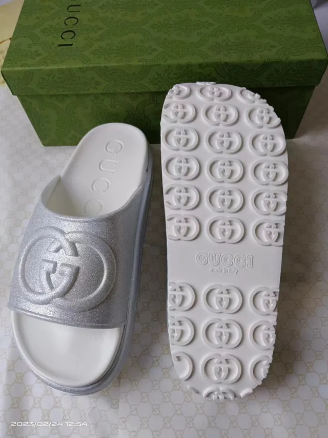 Gucci Slide Silver Glitter Strap Slippers 3