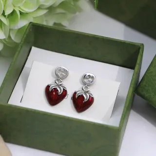 Gucci Strawberry Enamel Double G Stud Earrings