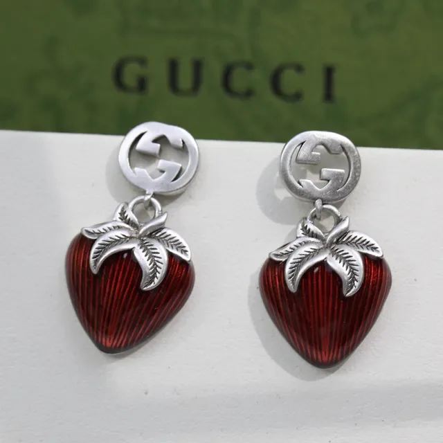 Gucci Strawberry Enamel Double G Stud Earrings 2
