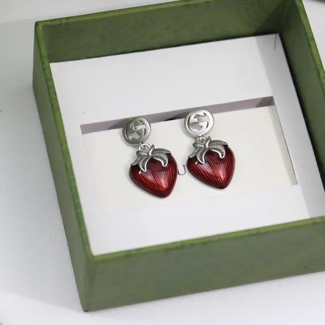 Gucci Strawberry Enamel Double G Stud Earrings 5