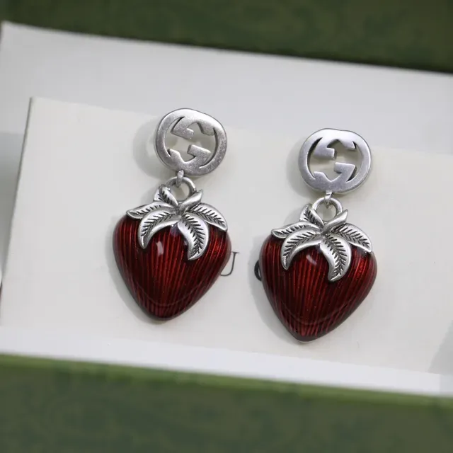 Gucci Strawberry Enamel Double G Stud Earrings 7